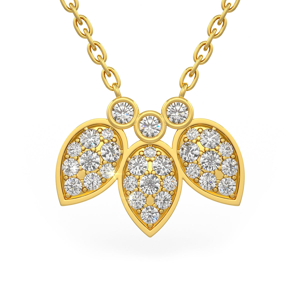 Collier en or jaune 18 carats serti de diamants de 1,40 ct et orné de pétales de nénuphar.