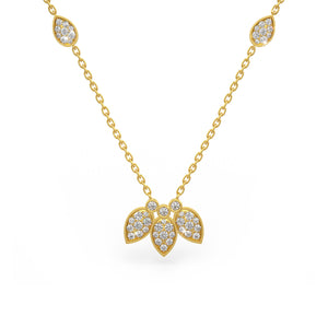 Diamond Necklace 1.40ct in 18ct Yellow Gold Water Lily Flower Petals
