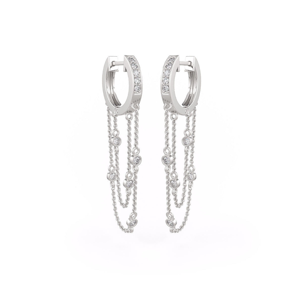 Double chain white gold hoop earrings