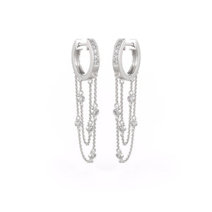 White Gold Double Chain eternity hoop earrings