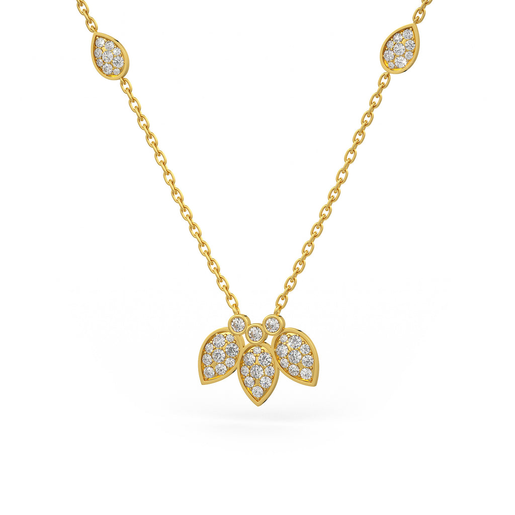 Diamond Necklace 1.40ct in 18ct Yellow Gold Water Lily Flower Petals
