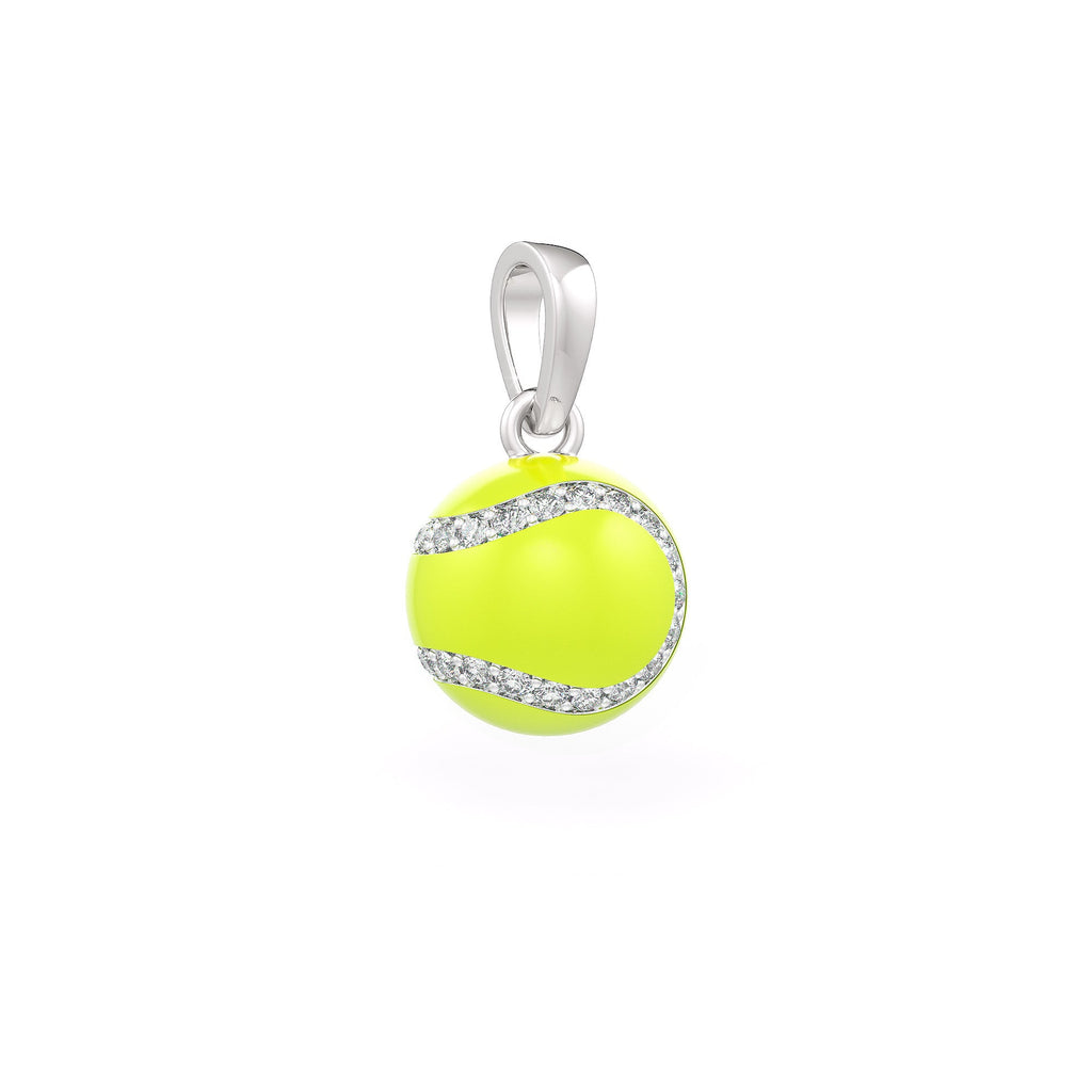 Diamond Tennis Ball Pendant in White Gold 0.25ct (without chain) with Enamel