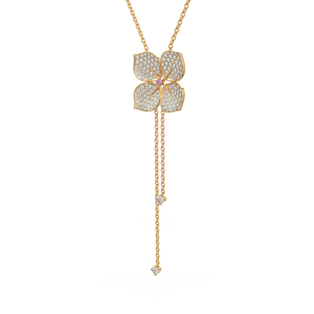 Diamond Necklace Hydrangea Flower 1.80ct 18ct Yellow Gold