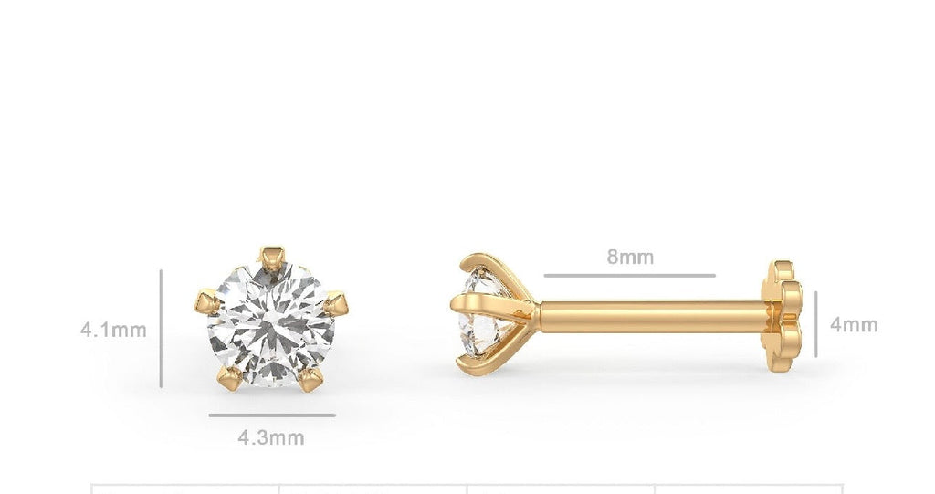 Solitaire Diamond Nose Stud 0.18ct Nasal Piercing 18ct Rose Gold Large Unisex