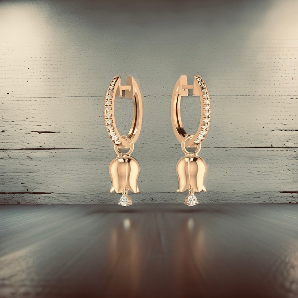 Diamond Eternity Hoops with Tulip Charm Drops in 18ct Rose Gold