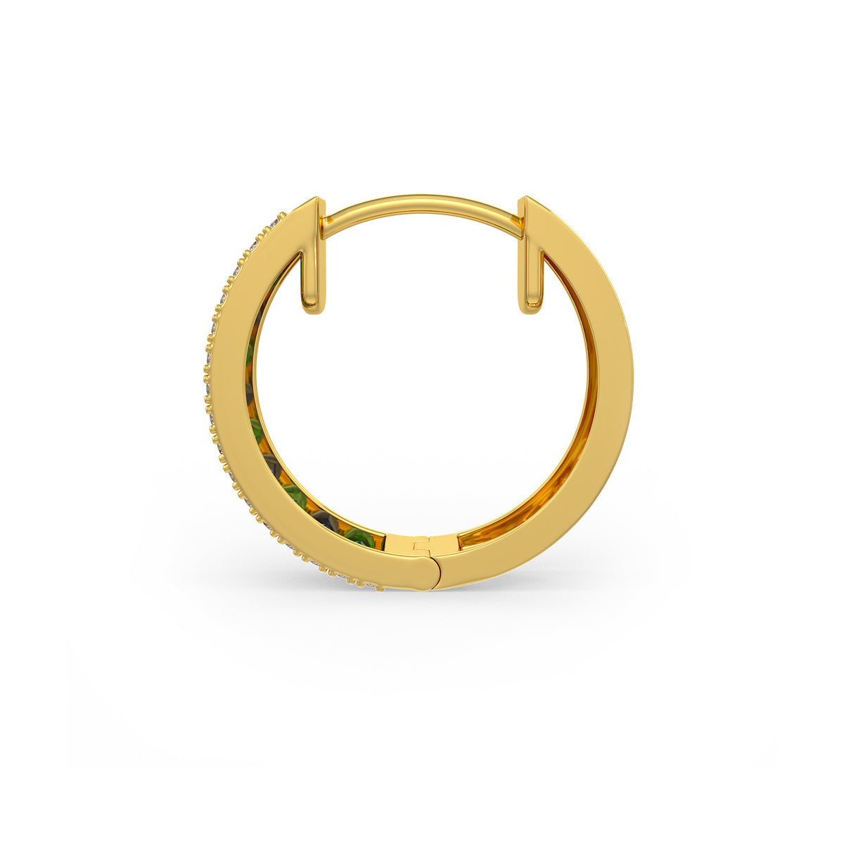 Side view of a diamond gold hoop earring