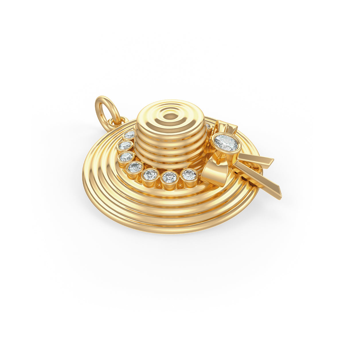 Pendentif chapeau en or jaune 18 carats, inspiré de Jane Austen, orné d'un diamant.
