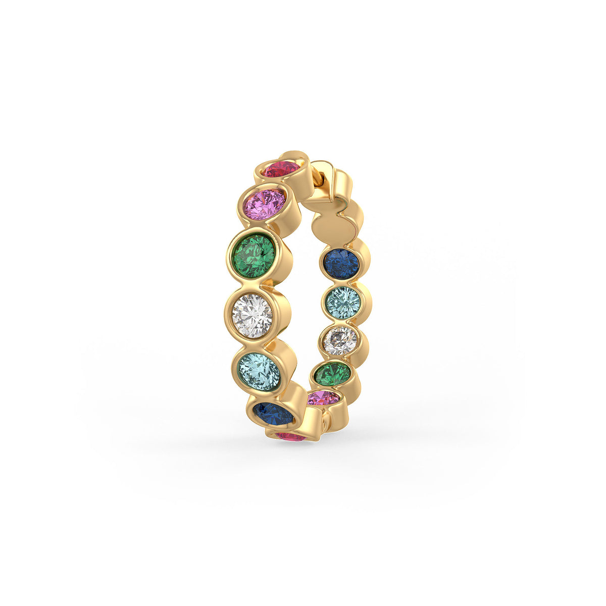 Ruby and Diamond Hoop Earrings Yellow Gold