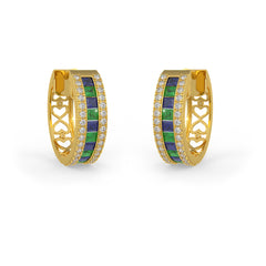 Diamond Emerald Sapphire Hoops Earrings in 18ct Yellow Gold 1.3ct