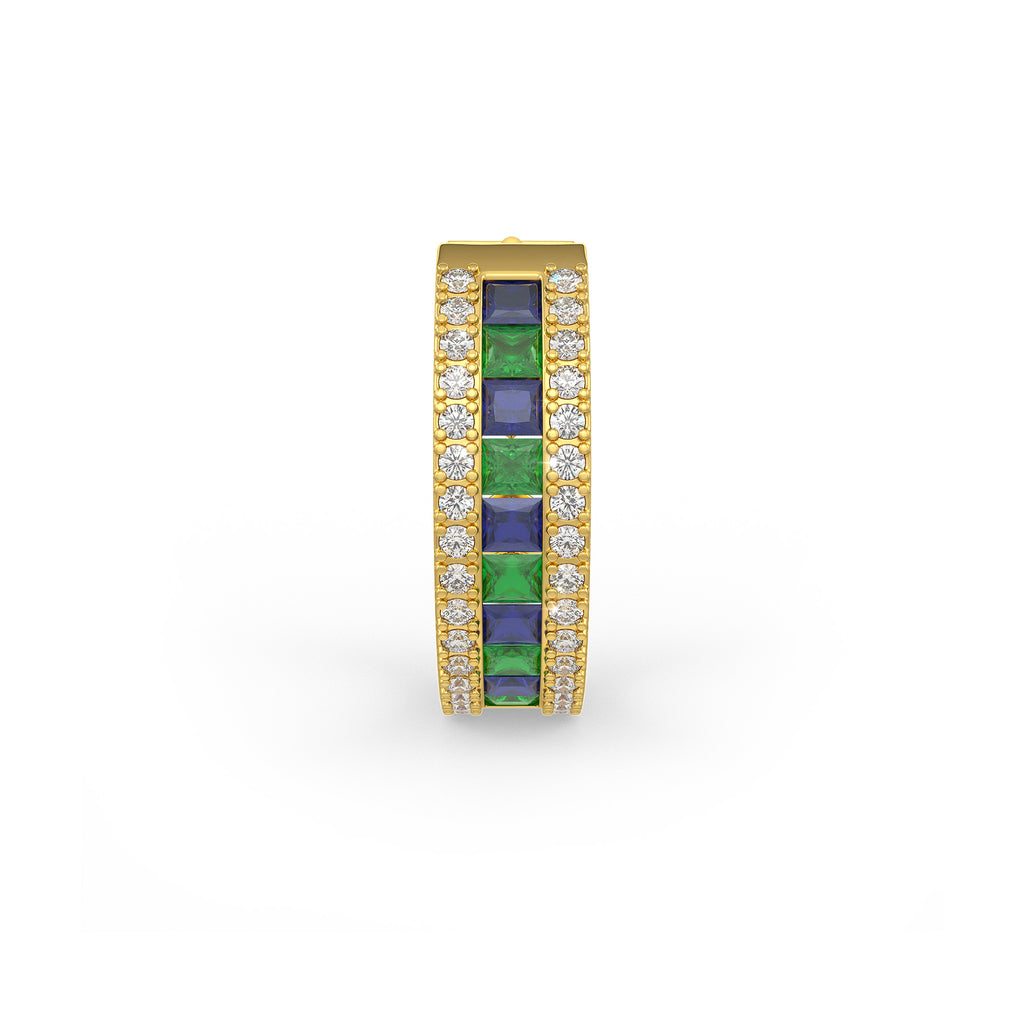 Elegant emerald sapphire hoop in 18ct yellow gold