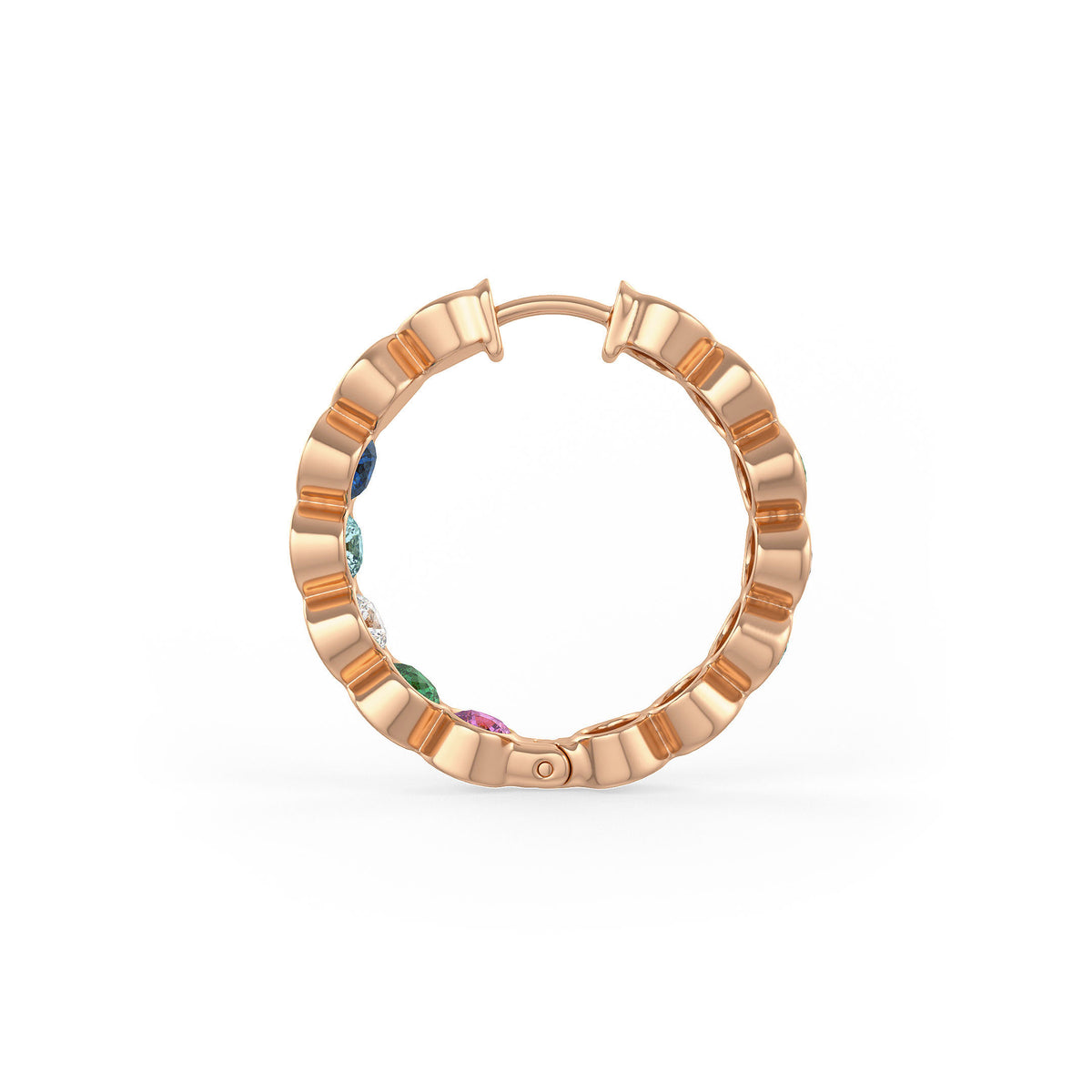 Sapphire and Diamond Hoop Earrings Rose Gold