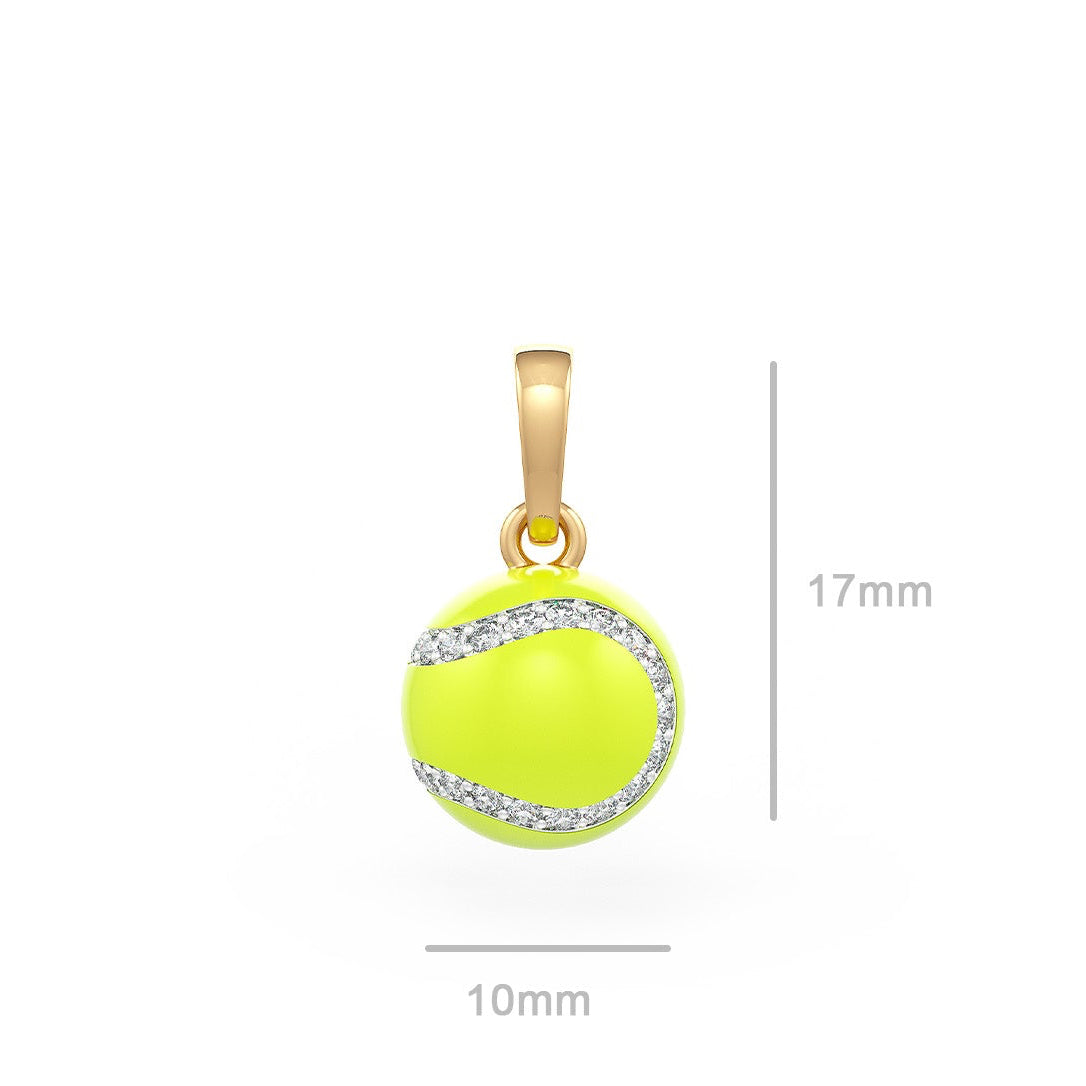 Diamond Tennis Ball Pendant in White Gold 0.25ct (without chain) with Enamel