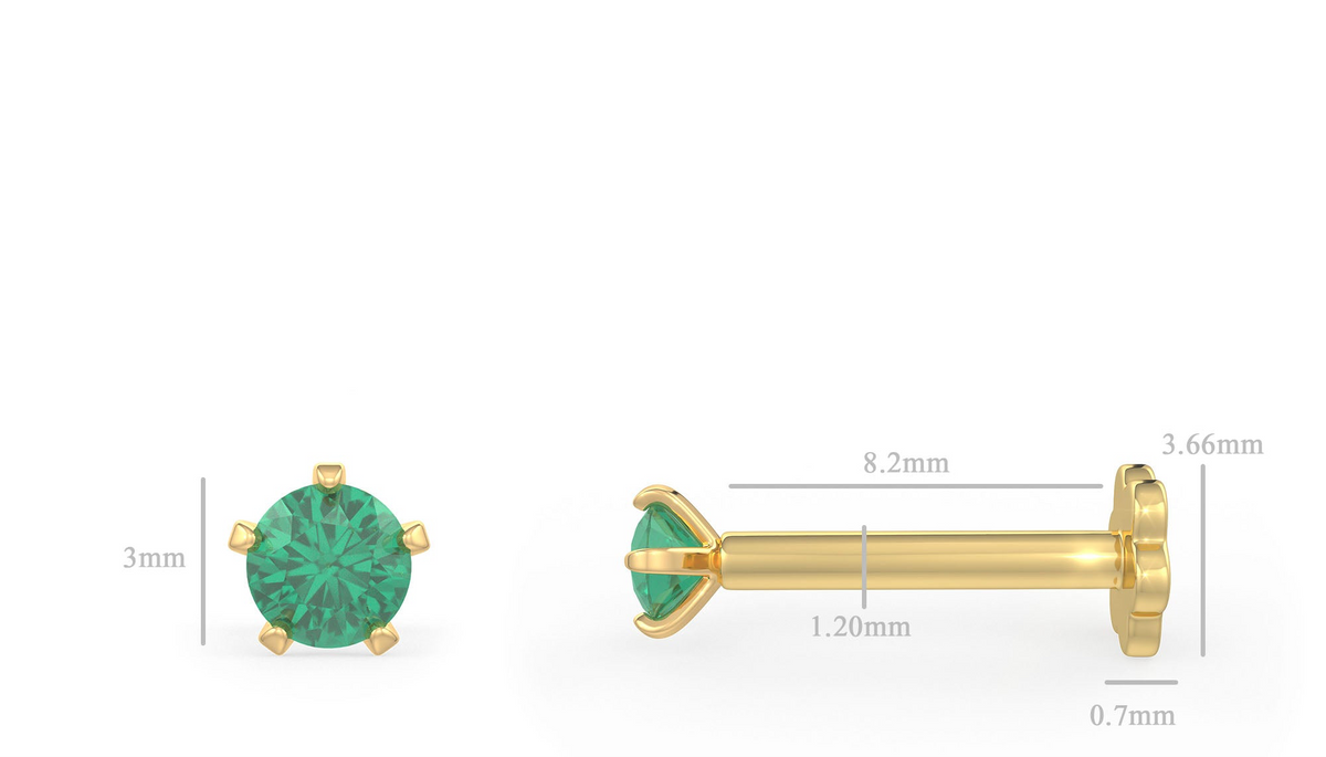  Spilla da naso con smeraldo verde intenso in oro bianco 18 carati