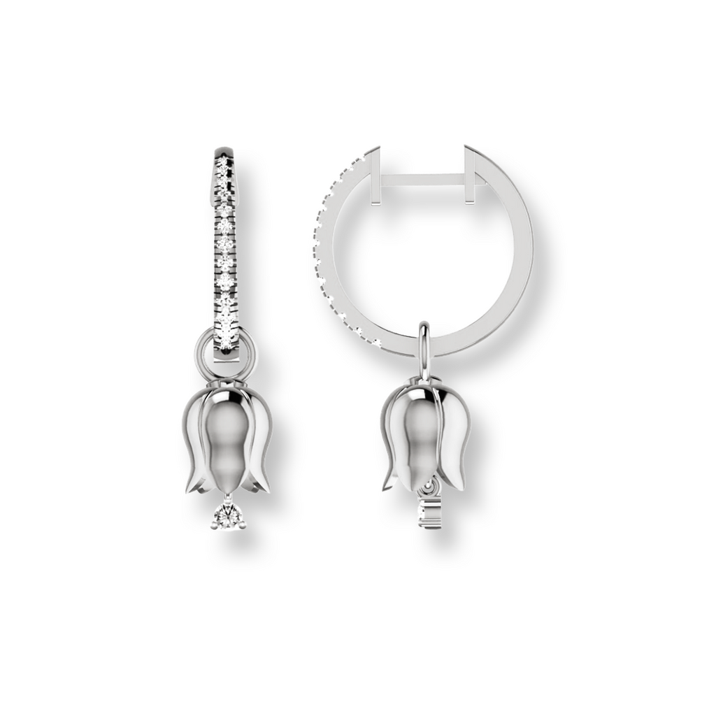 Diamond Eternity Hoops with Tulip Charm Drops in 18ct White Gold