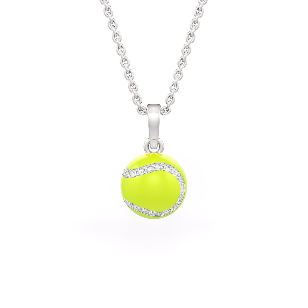 Diamond Tennis Ball Pendant in White Gold 0.25ct (without chain) with Enamel