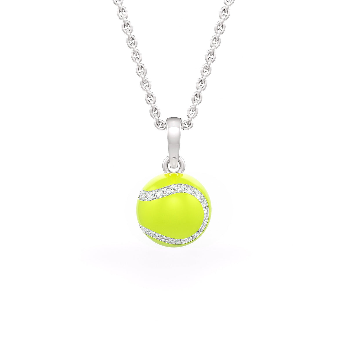 Diamond Tennis Ball Pendant in White Gold 0.25ct (without chain) with Enamel