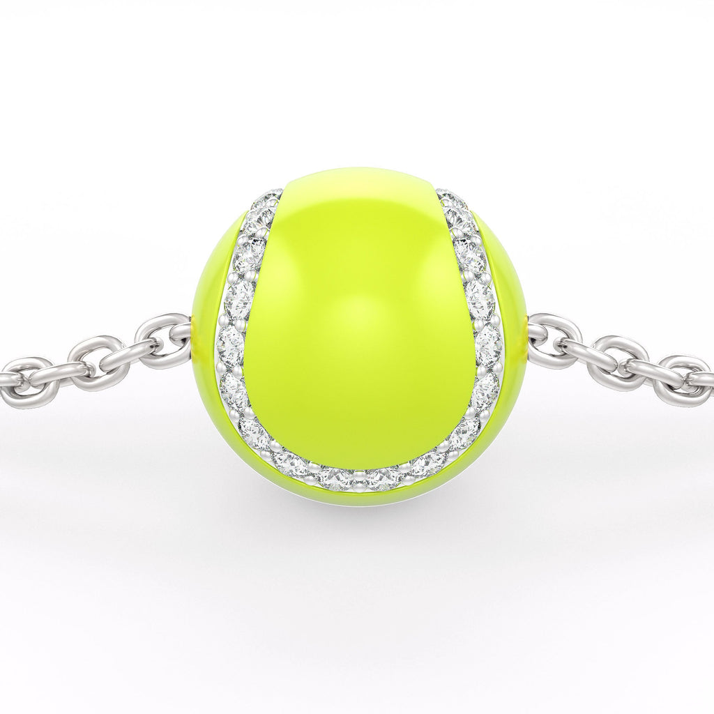 Neon green bracelet with a chain on a white background