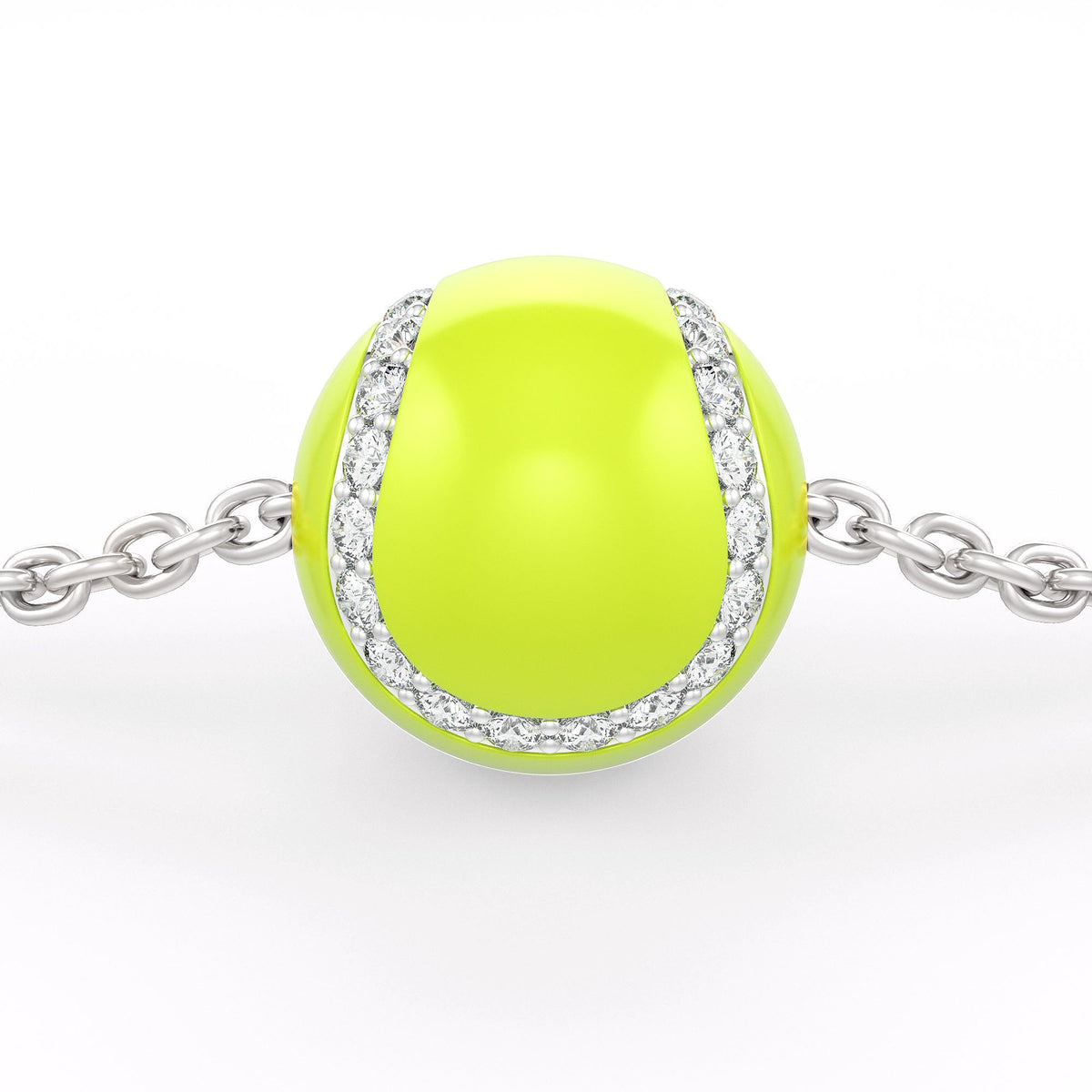Neon green bracelet with a chain on a white background
