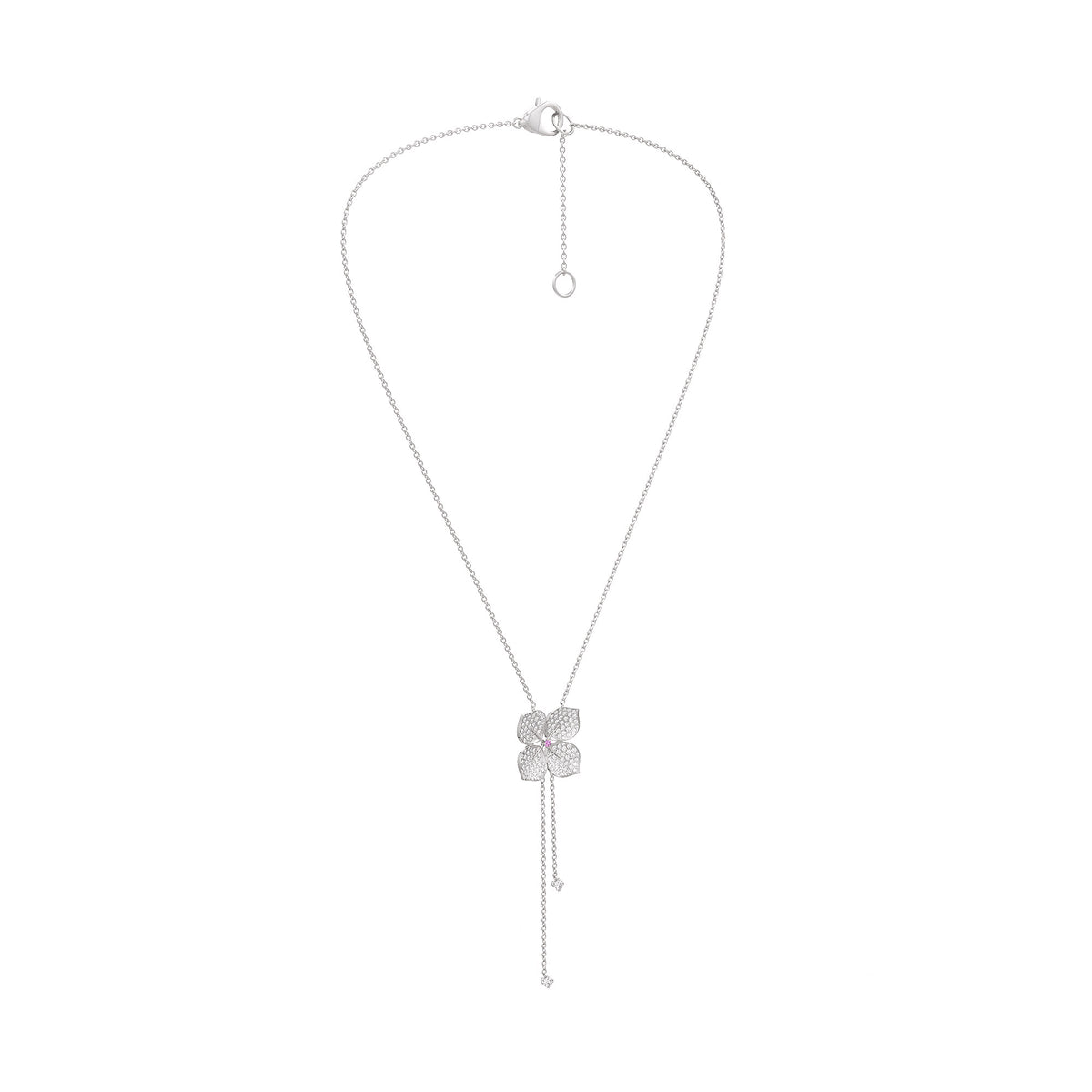 Collier en or blanc 18 carats, diamants et fleur d'hortensia, 1,80 ct