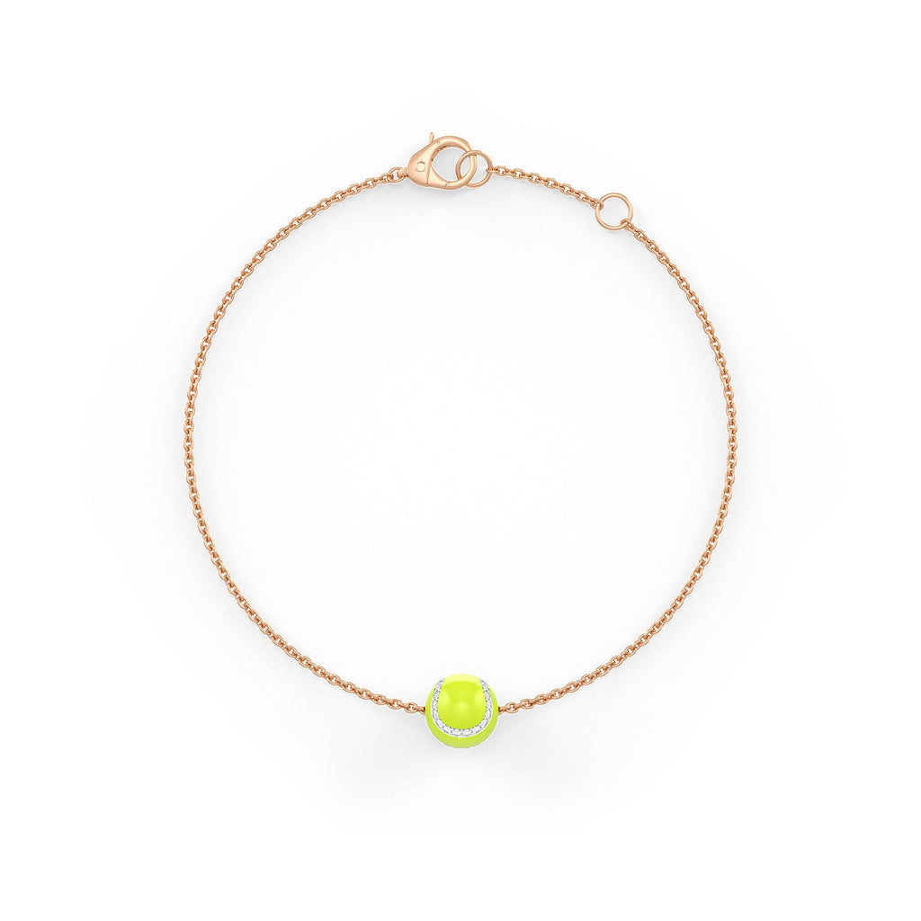 Rose gold bracelet with a green bead on a white background