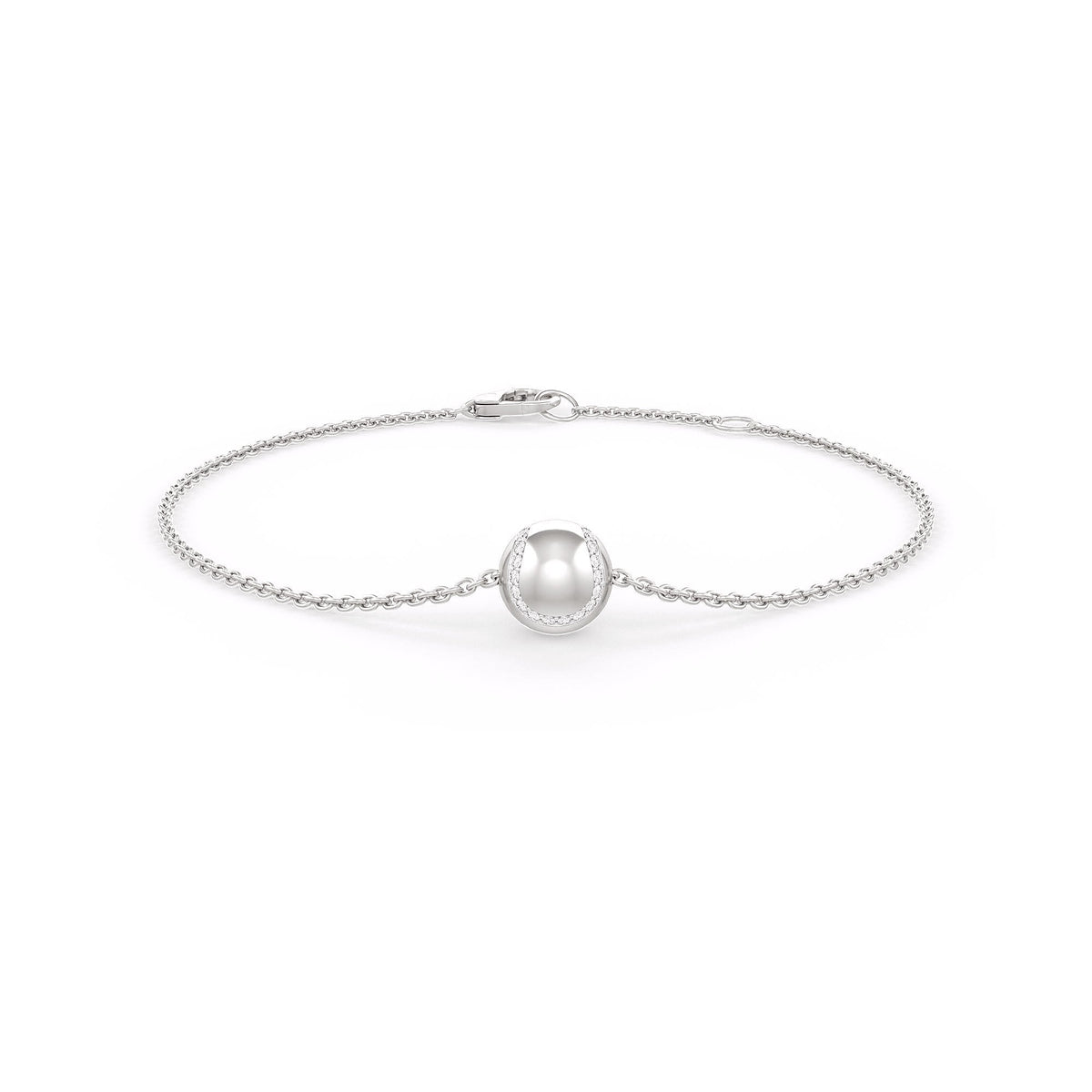  Beautiful bracelet with a single pearl on a white background