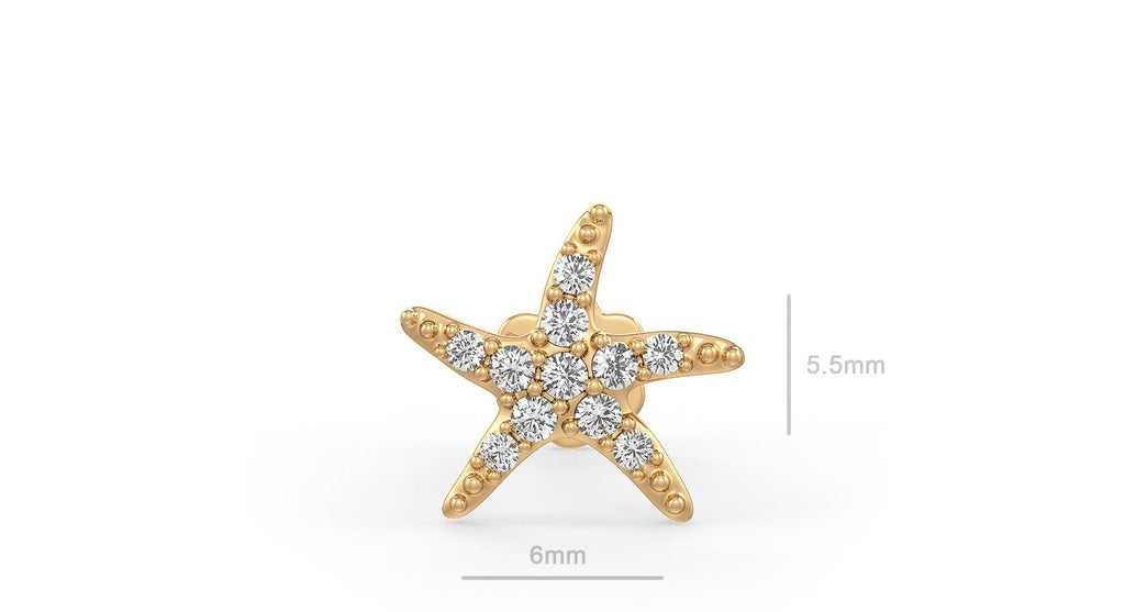 Starfish Diamond Nose Stud Pin 18ct White Gold
