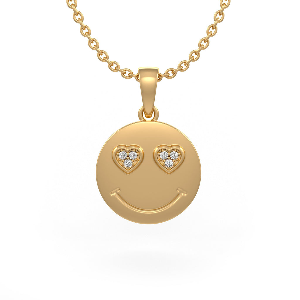 18ct Yellow Gold Diamond Necklace “In Love” Emoji Face