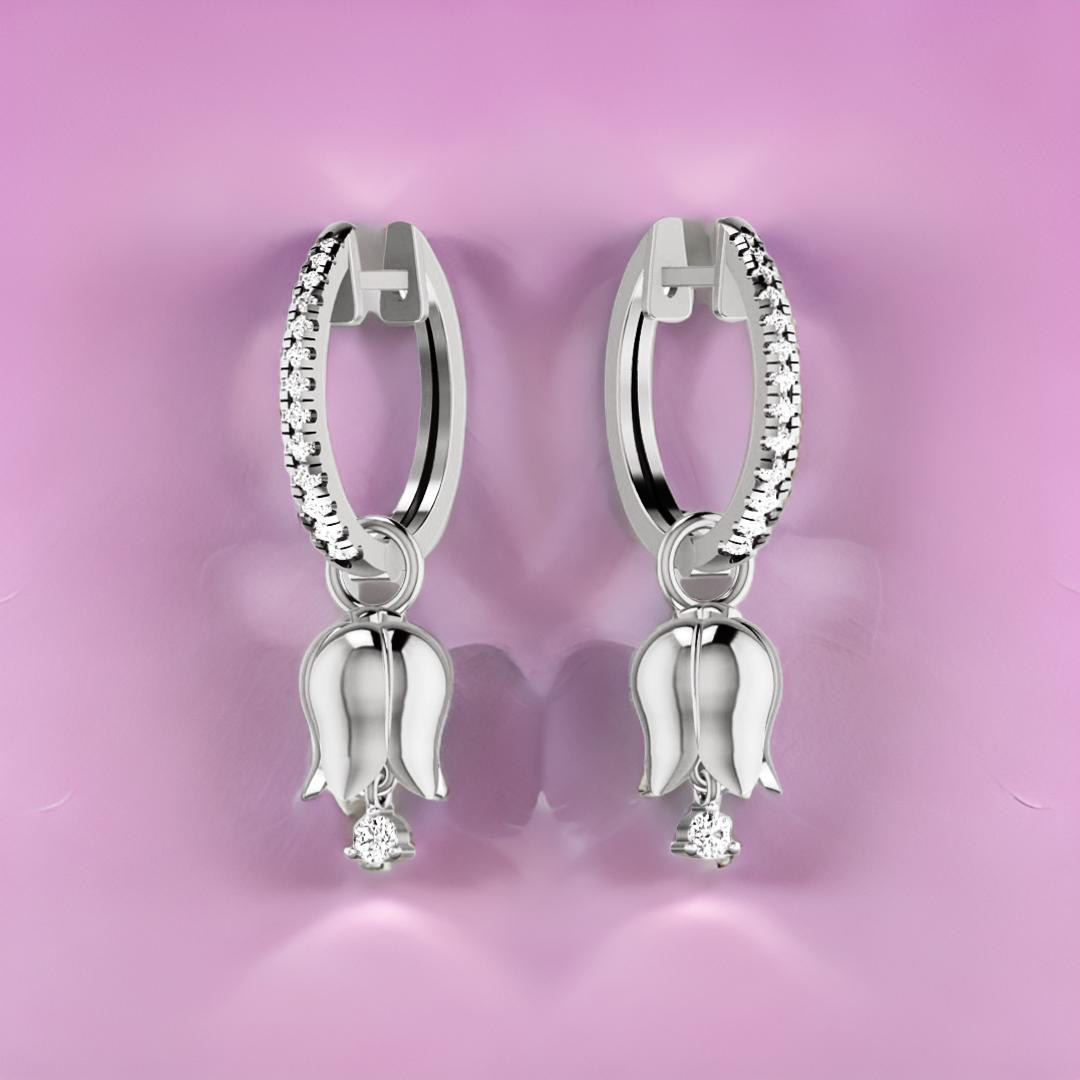 Créoles d'éternité en diamants avec pendentifs tulipe en or blanc 18 carats
