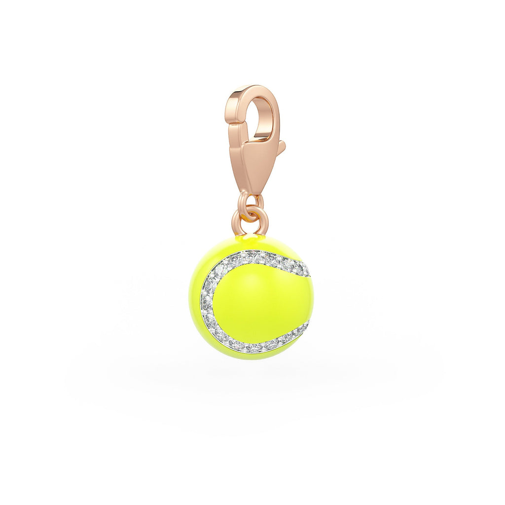 Diamond Tennis Ball Charm 0.25ct in Rose Gold Enamel