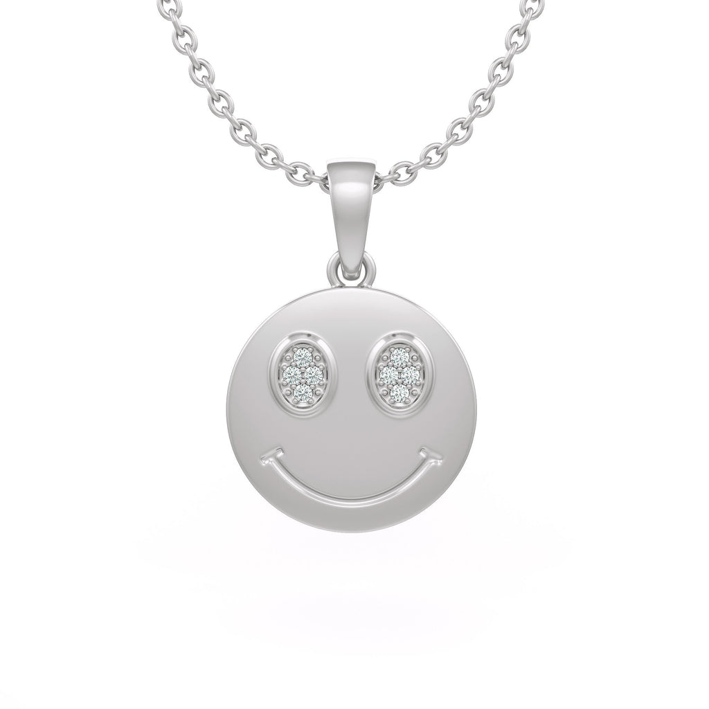 18ct White Gold Diamond Necklace Smiley Emoji Face
