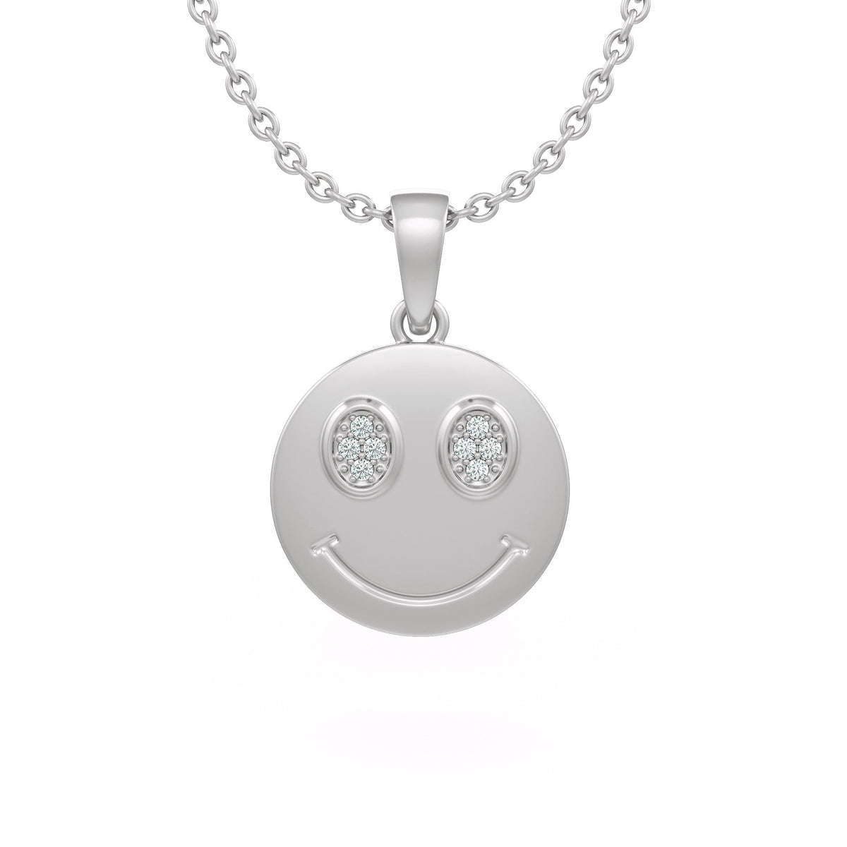 18ct White Gold Diamond Necklace Smiley Emoji Face
