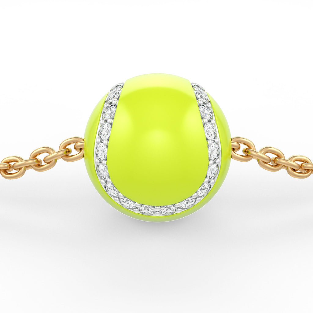 Neon green pendant with gold chain on a white background