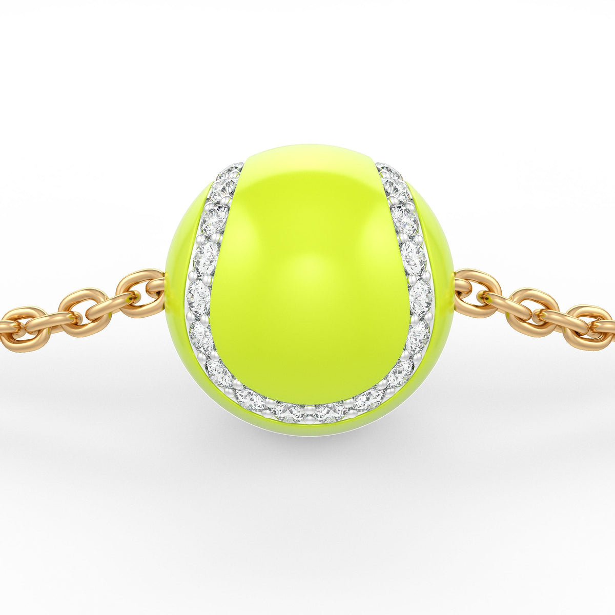 Neon green pendant with gold chain on a white background