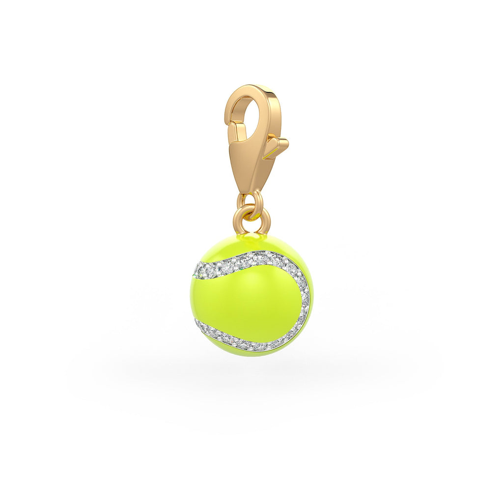 Diamond Tennis Ball Charm 0.25ct in Yellow Gold Enamel