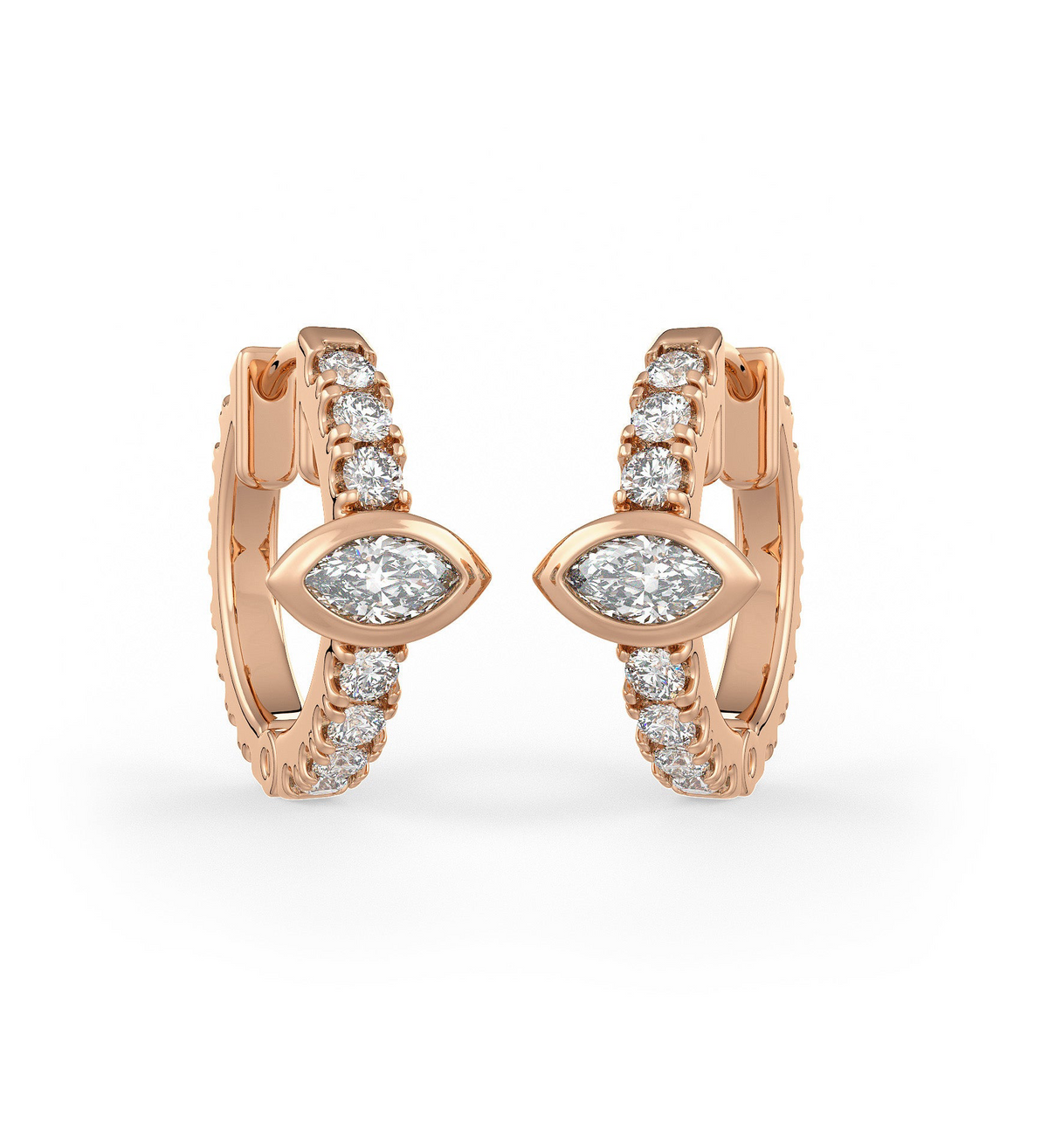  Orecchini a cerchio con diamanti da 1 ct in oro rosa 18 ct, solitario Marquise Full Eternity (coppia) per cartilagine o lobo