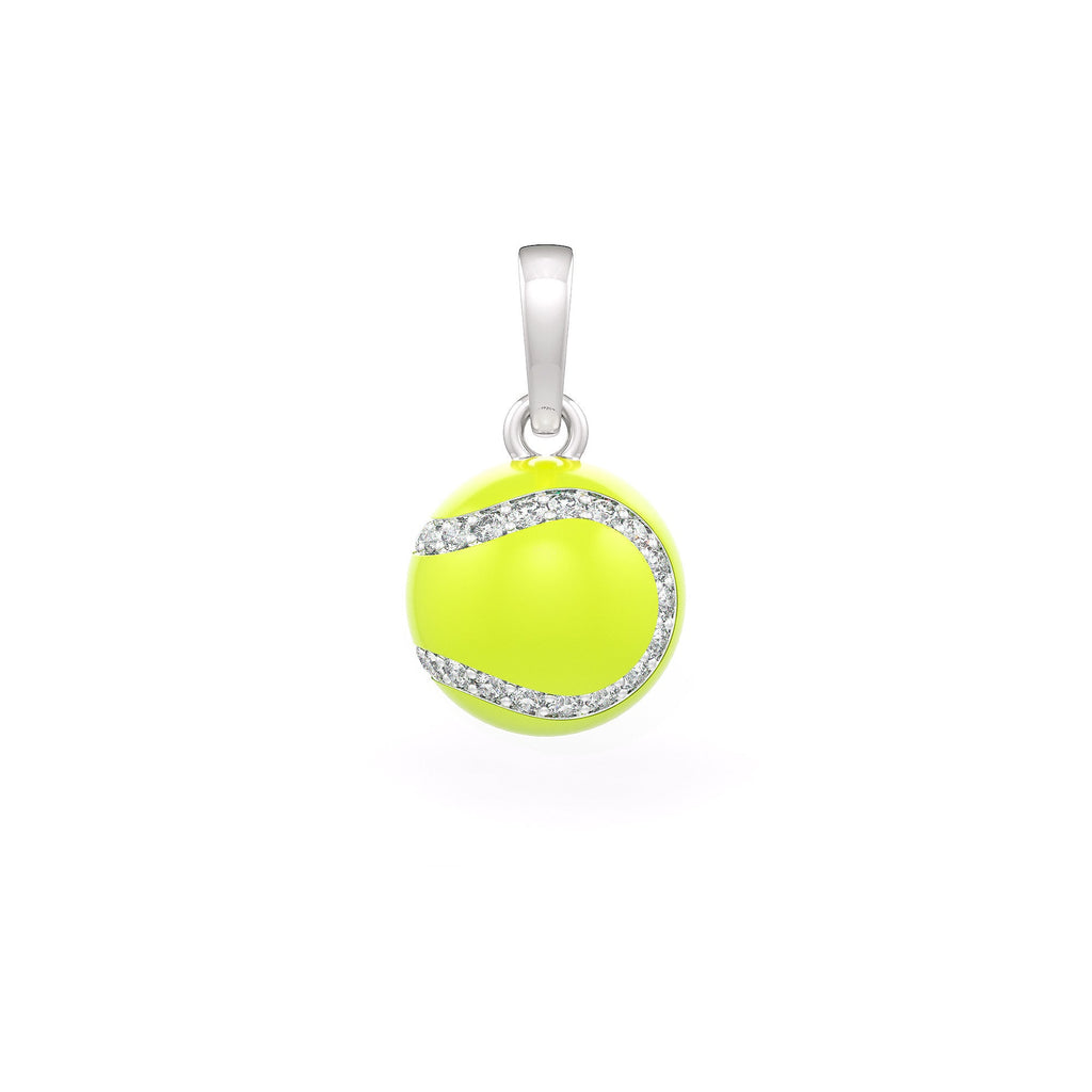 Diamond Tennis Ball Pendant in White Gold 0.25ct (without chain) with Enamel