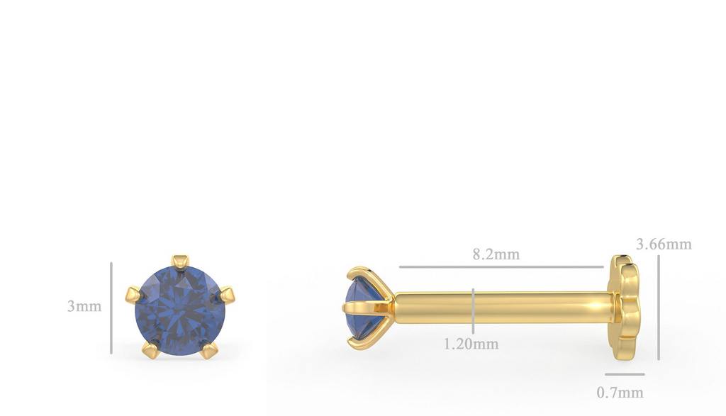  Spilla da naso in oro giallo 18 carati con zaffiro blu - Royal Gemstone
