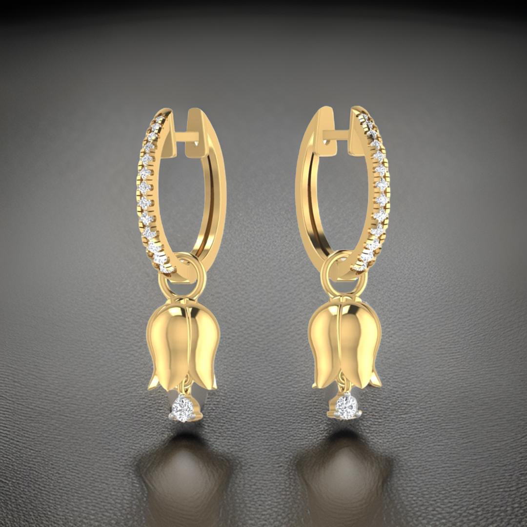 Créoles d'éternité en or jaune 18 carats serties de diamants et ornées de pendentifs tulipe.