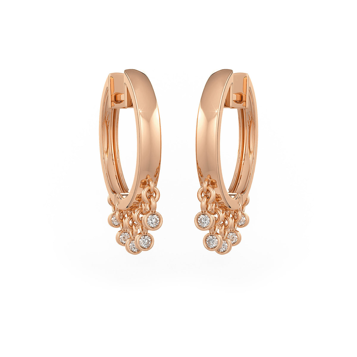 Dewdrop diamond hoops earrings in 18ct rose gold