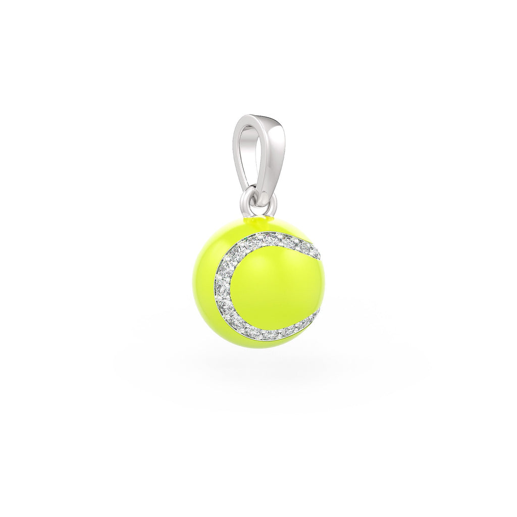 Diamond Tennis Ball Pendant in White Gold 0.25ct (without chain) with Enamel