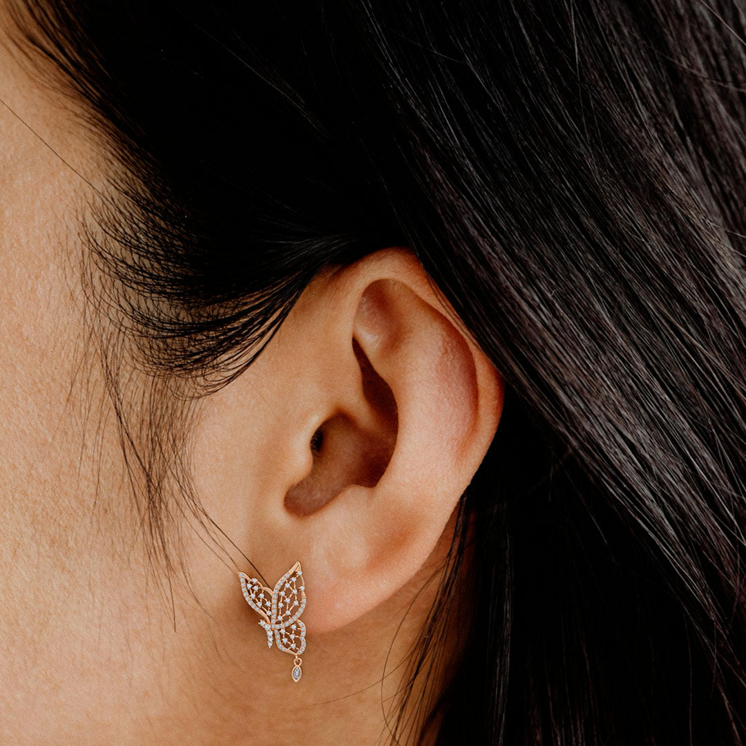 Luxury 18ct rose gold butterfly earring with 0.50ct diamonds