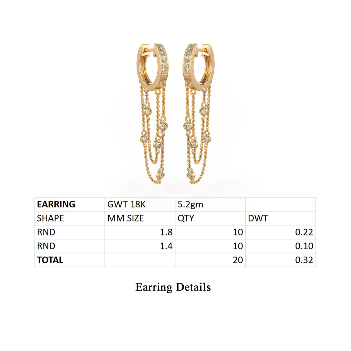 Gold hoop earring details table