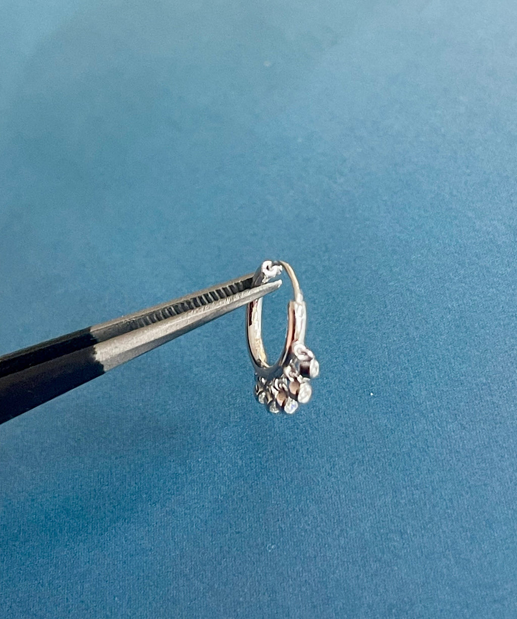 Diamond Nose Hoop Ring in 18ct White Gold Bezel Charms