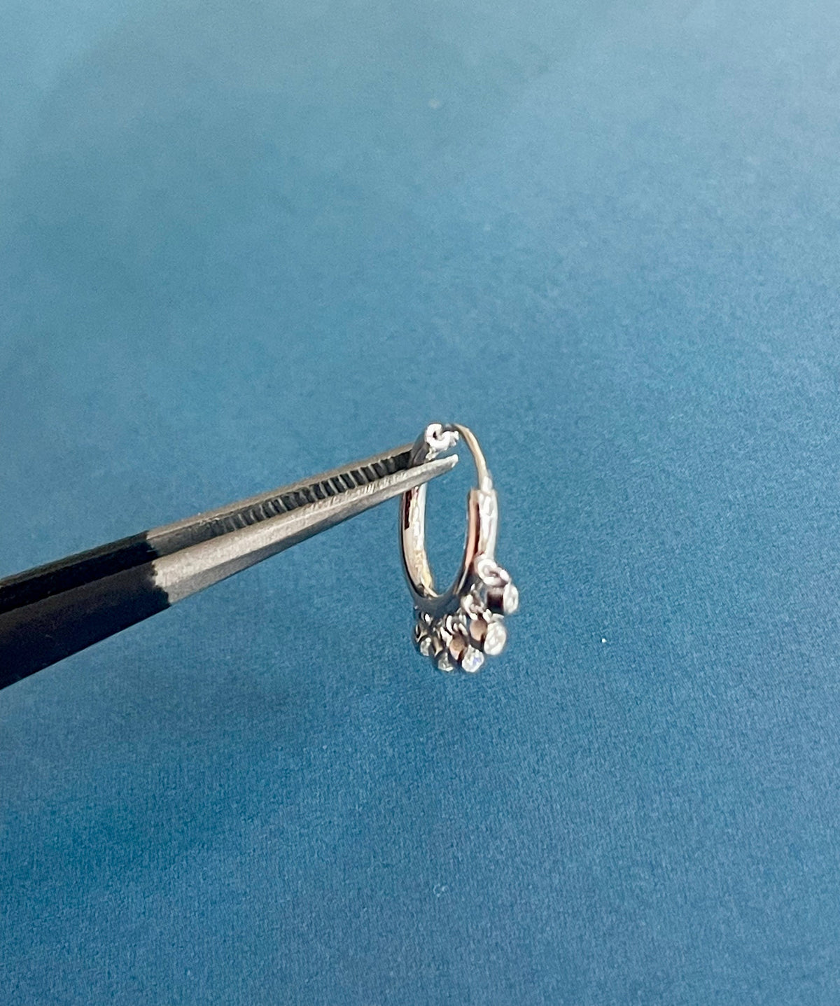 Diamond Nose Hoop Ring in 18ct White Gold Bezel Charms