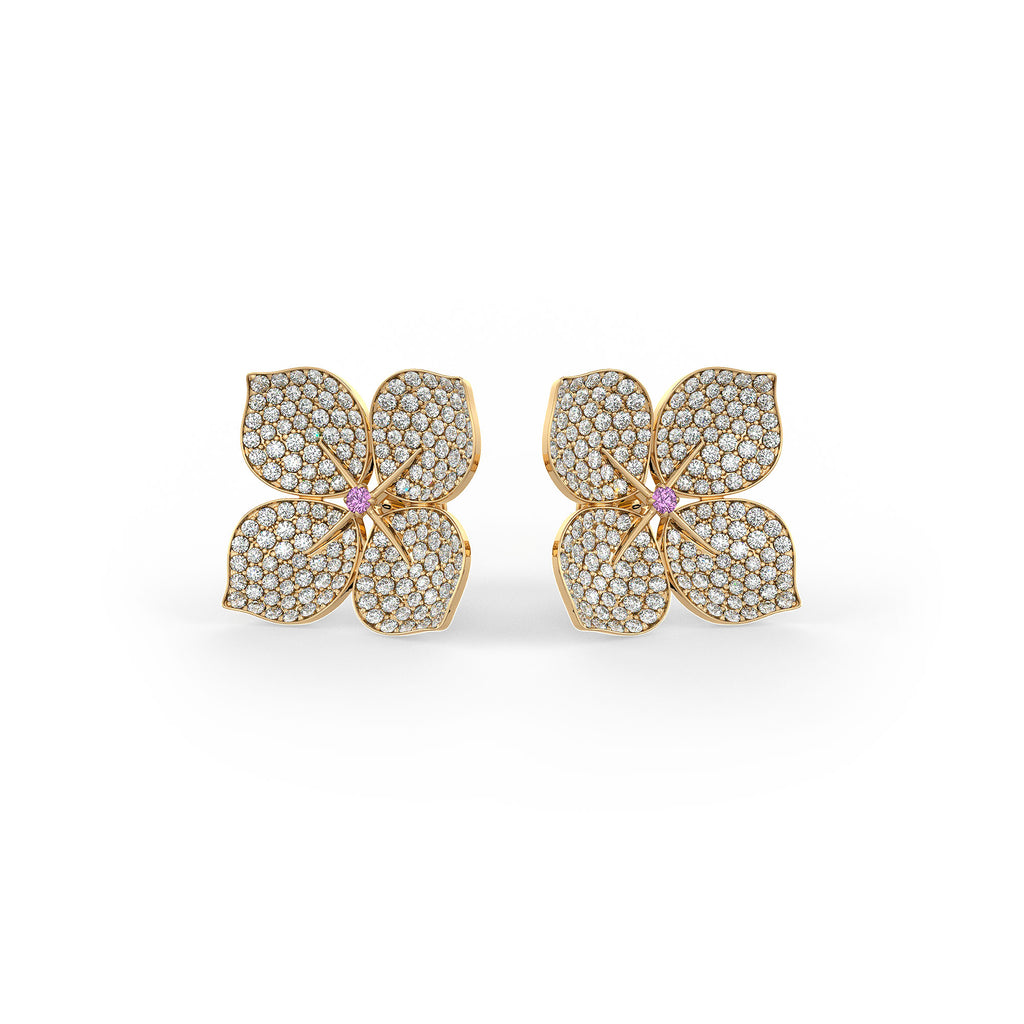 Hydrangea Diamond Earrings Yellow Gold 1.60ct