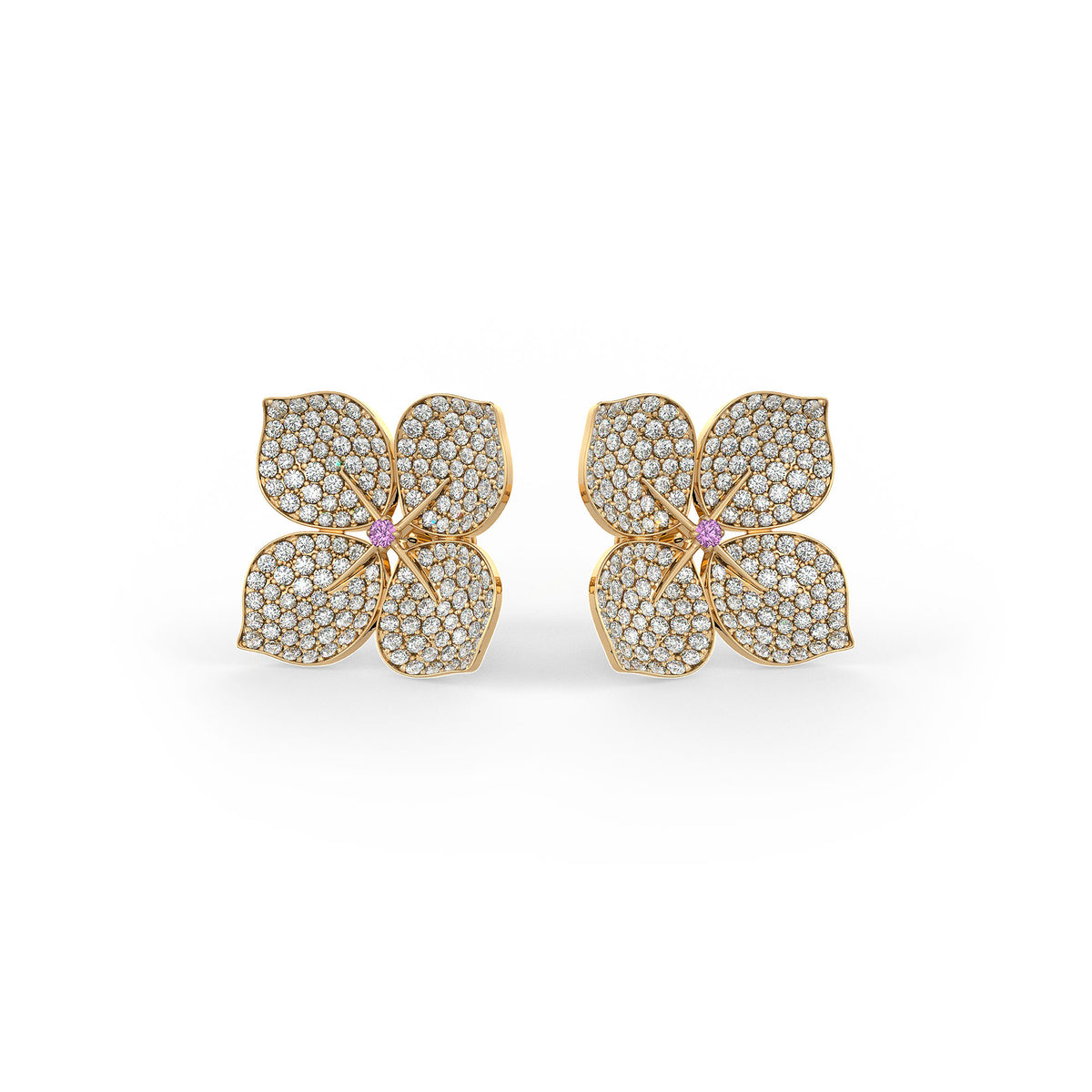 Hydrangea Diamond Earrings Yellow Gold 1.60ct