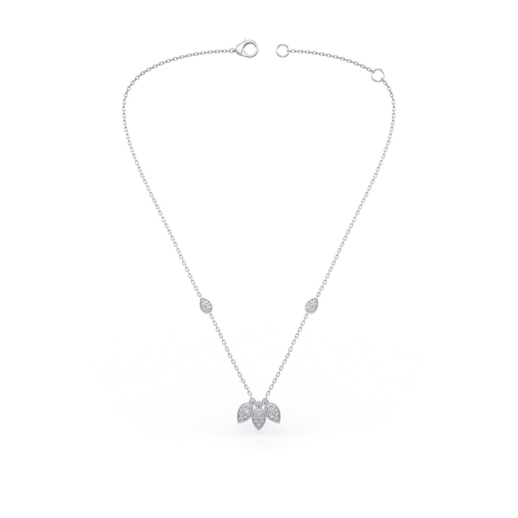 Diamond Necklace 1.40ct in 18ct White Gold Water Lily Flower Petals