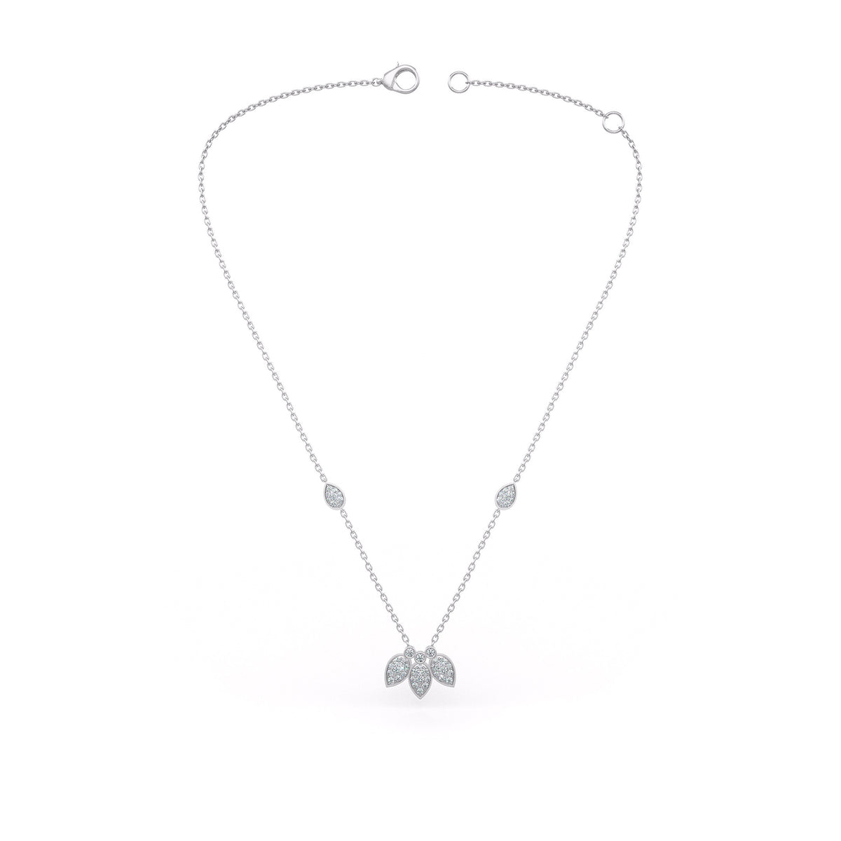 Diamond Necklace 1.40ct in 18ct White Gold Water Lily Flower Petals