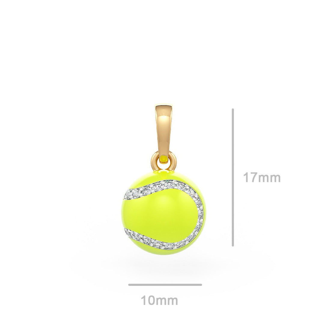 Diamond Tennis Ball Pendant in Yellow Gold 0.25ct (without chain) with Enamel