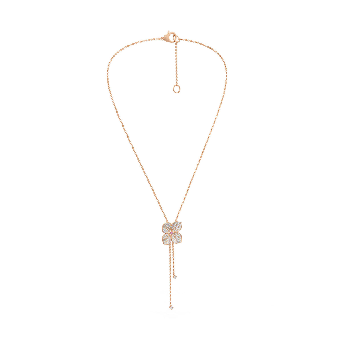 Collier en or rose 18 carats avec diamants et fleur d'hortensia (1,80 ct).